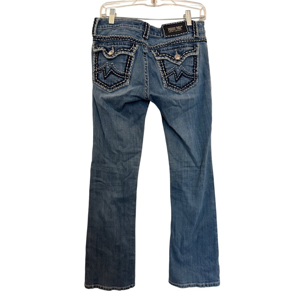 Miss Me Irene Bootcut Jeans Size 29 Low Rise Distressed Sycamore Wash Embellishe
